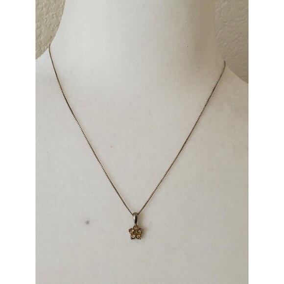 925 Sterling Silver Chain w Cubic Zirconia(?) Flower Cluster Pendant Necklace - Picture 2 of 5